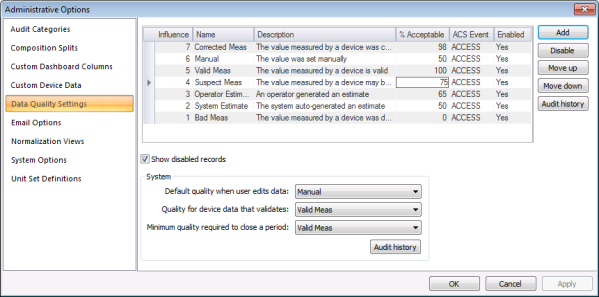 Data Quality Settings